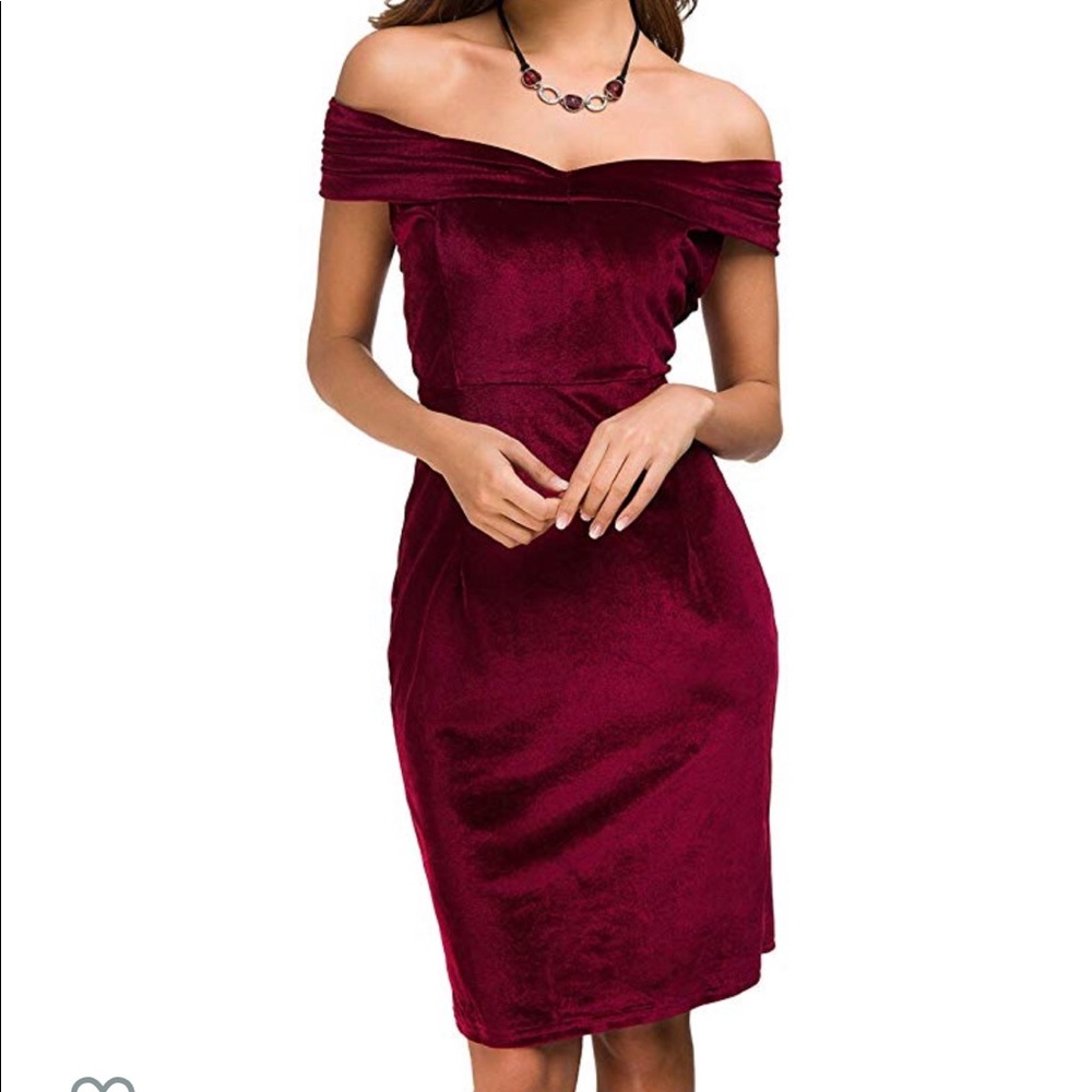 Off the shoulder red/maroon velvet bodycon dress
